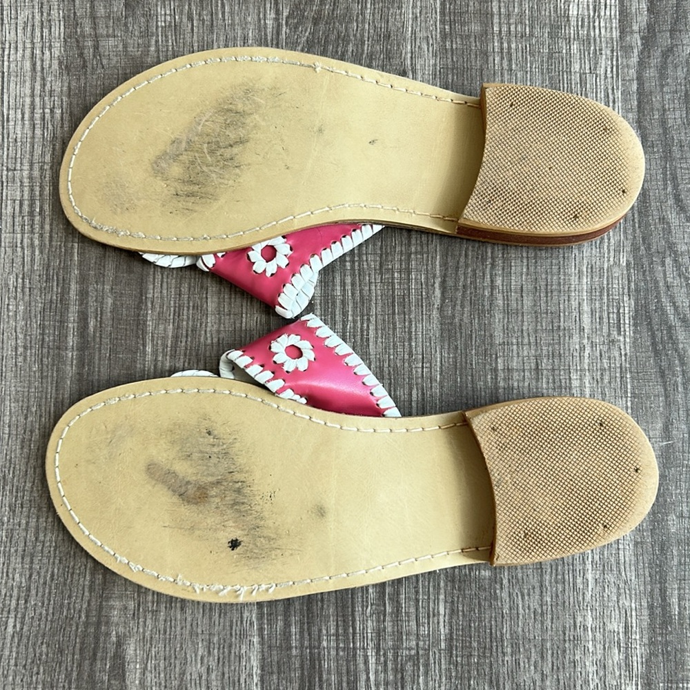 SOLD Jack Rogers Pink/Cream Navajo Leather Flat Sandals Whipstitch Barbiecore 7 - Picture 14 of 14